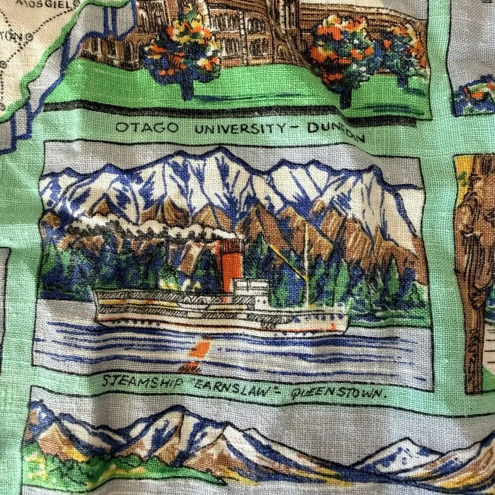 New Zealand South Island Linen Tea Towel Map Scenic Souvenir 17